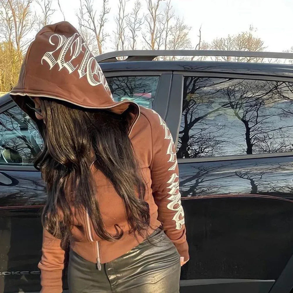 Gothic Butterfly Print Grunge Casual Hooded Jacket Hoody BROWN / S Sweatshirts & Hoodies L