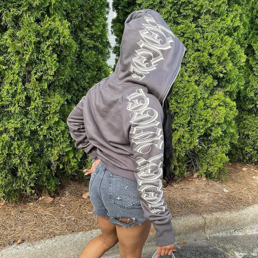 Gothic Butterfly Print Grunge Casual Hooded Jacket Hoody GRAY / S Sweatshirts & Hoodies L