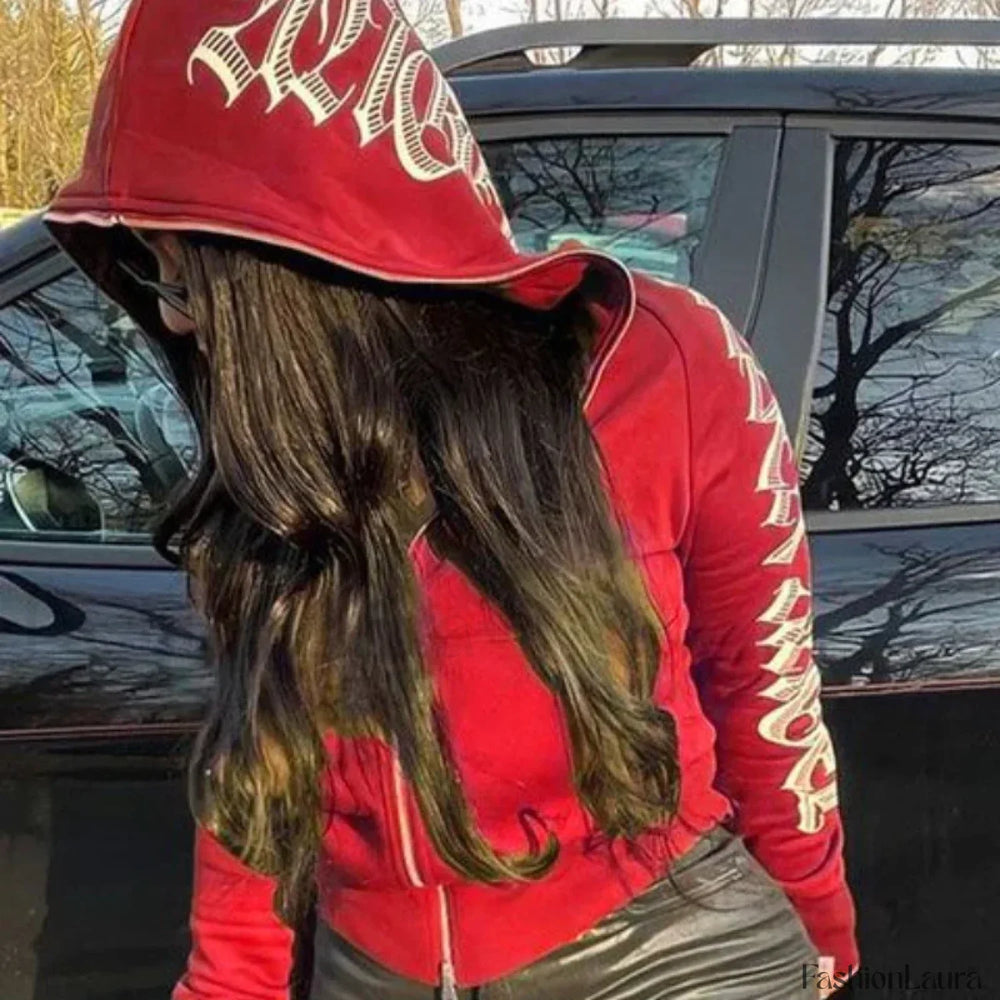 Gothic Butterfly Print Grunge Casual Hooded Jacket Hoody RED / S Sweatshirts & Hoodies L