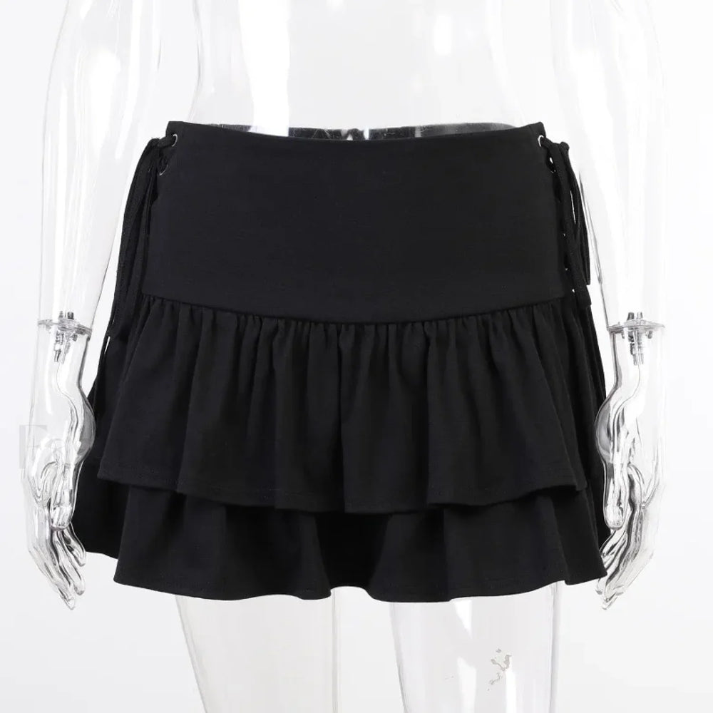 Gothic Cute Lolita Cake Mini Skirt for Girls with Sweet Lace Plaid BLACK / S