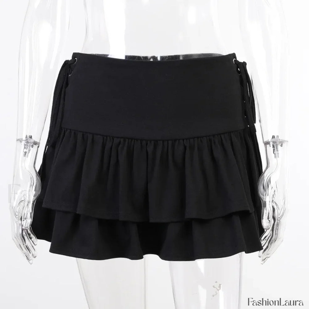 Gothic Cute Lolita Cake Mini Skirt for Girls with Sweet Lace Plaid BLACK / S