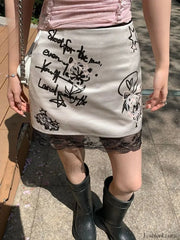 Gothic Lace Print Retro Skirt