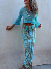 Gothic Print Pencil Maxi Skirt Blue / S