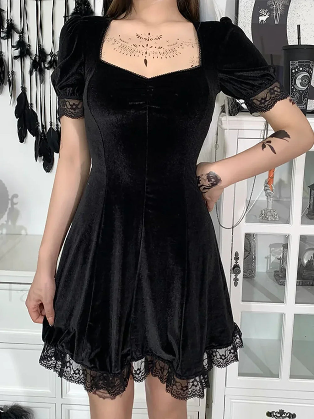 Gothic Sexy Black Y2K Harajuku Vintage Lolita Backless Mini Women Aesthetic Punk High Waist Dress
