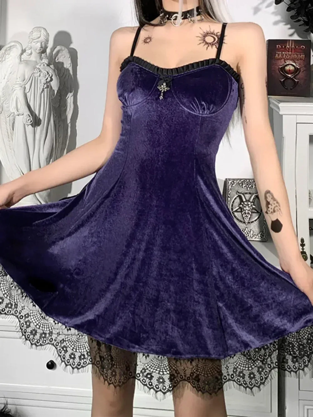 Gothic Sexy Black Y2K Harajuku Vintage Lolita Backless Mini Women Aesthetic Punk High Waist Dress