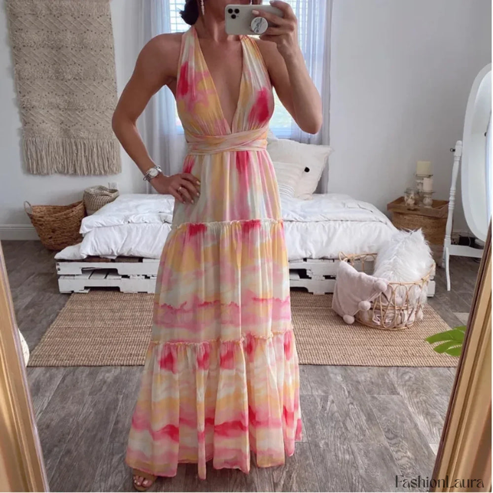 Gradient Chiffon Floral Dress