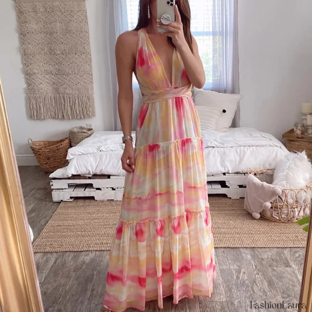 Gradient Chiffon Floral Dress