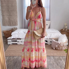 Gradient Chiffon Floral Dress red / S