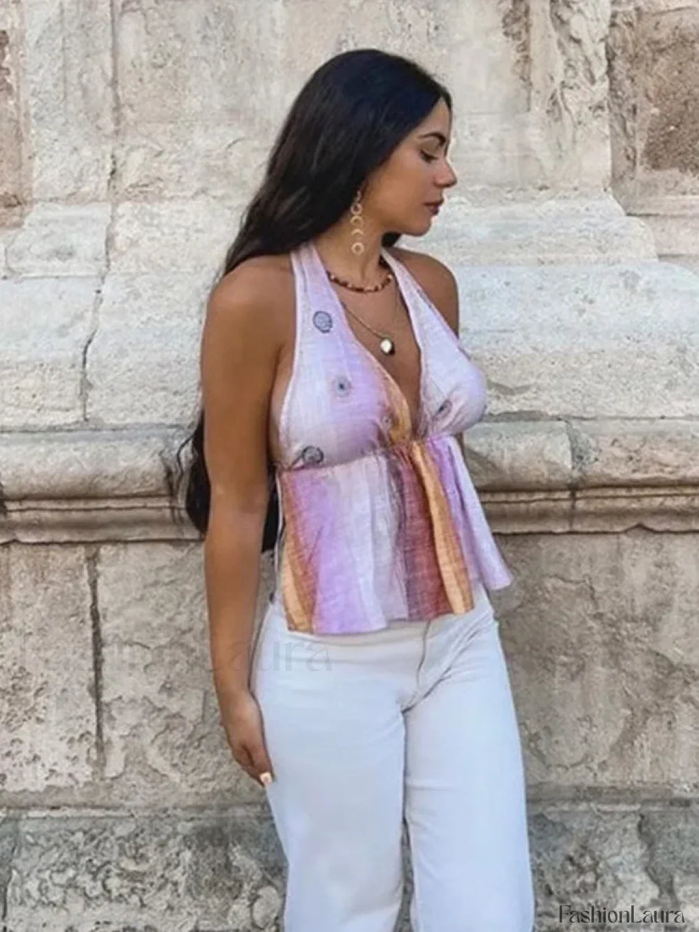 Gradient Lace Up Halter Crop Top