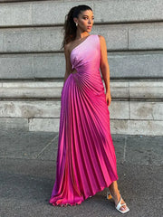 Gradient Pleated Shoulder Maxi Dress