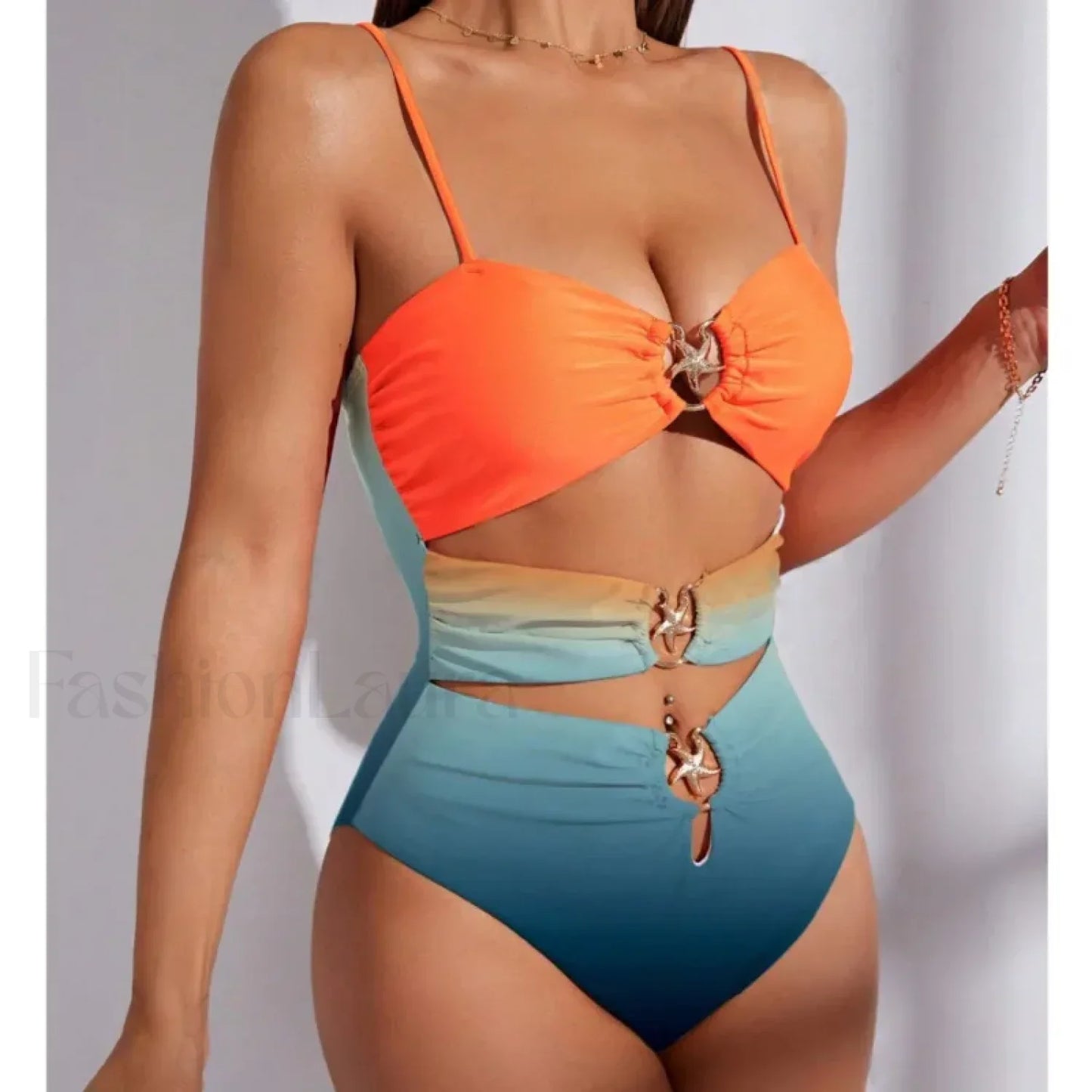 Gradient Push Up Closed Swimwear One Piece blue / S