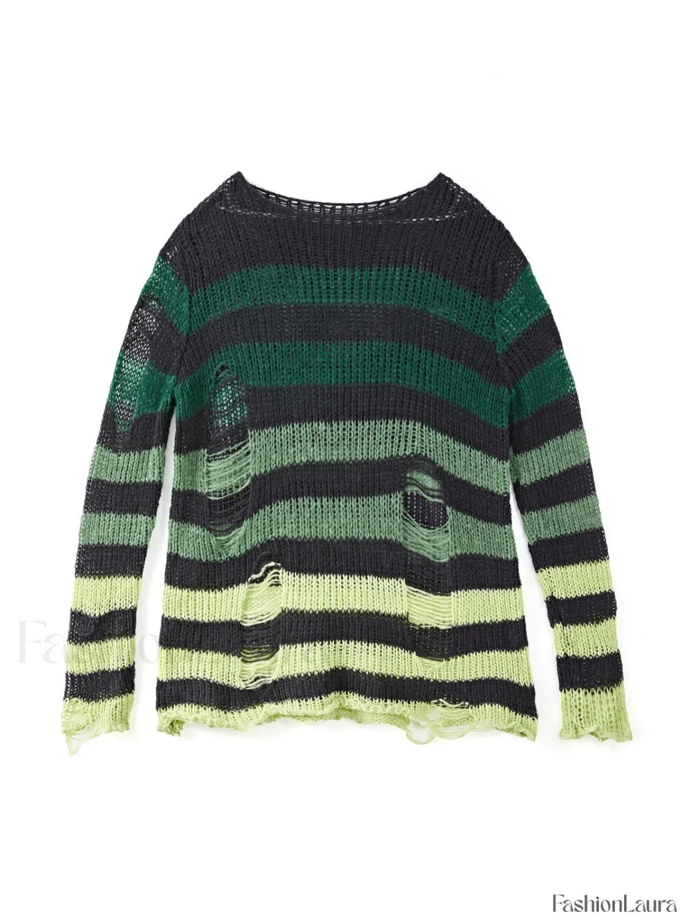 Gradient Striped Distressed Long Sleeve Mini Dress Mini Dresses