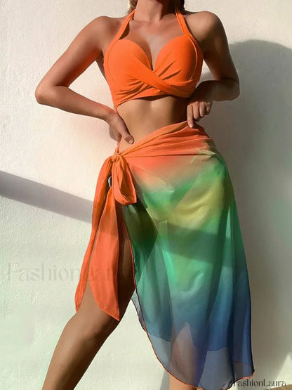 Gradient Wrap Skirt Three Piece Set