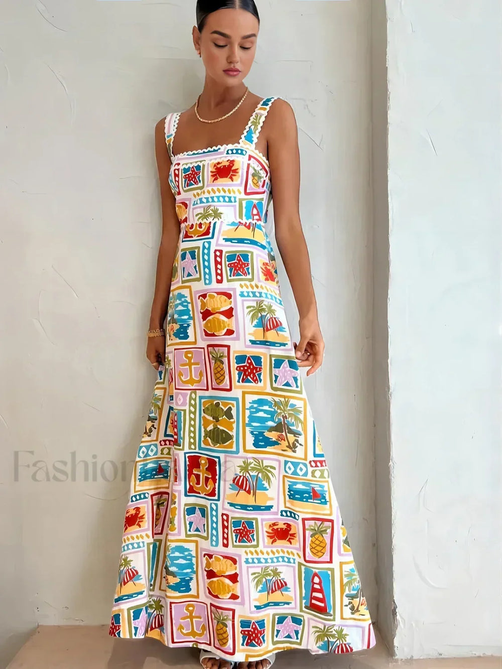 Graffiti Print Sleeveless Long Dress Multicolor / XS Floral Dresses