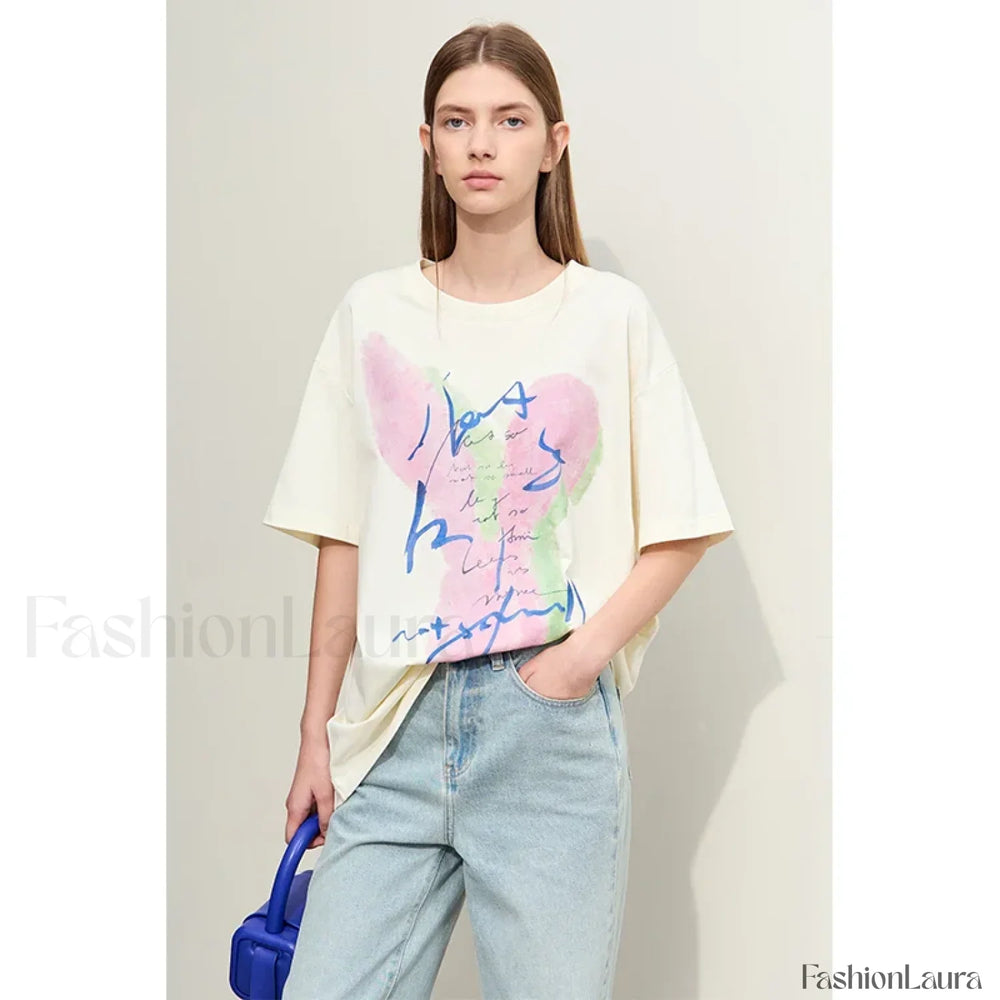 Graphic Drop Sleeve T Shirt apricot / XS