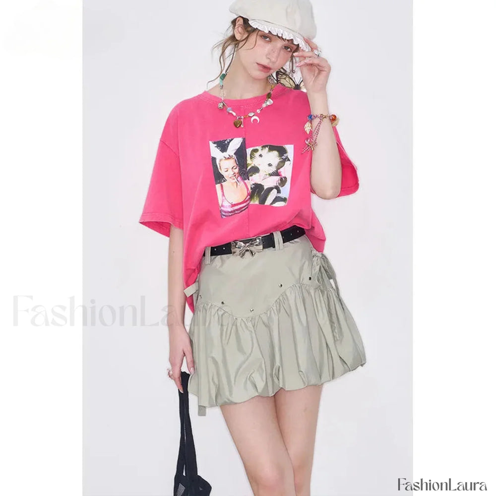 Gray Bowknot Pleated Sweet Skirt