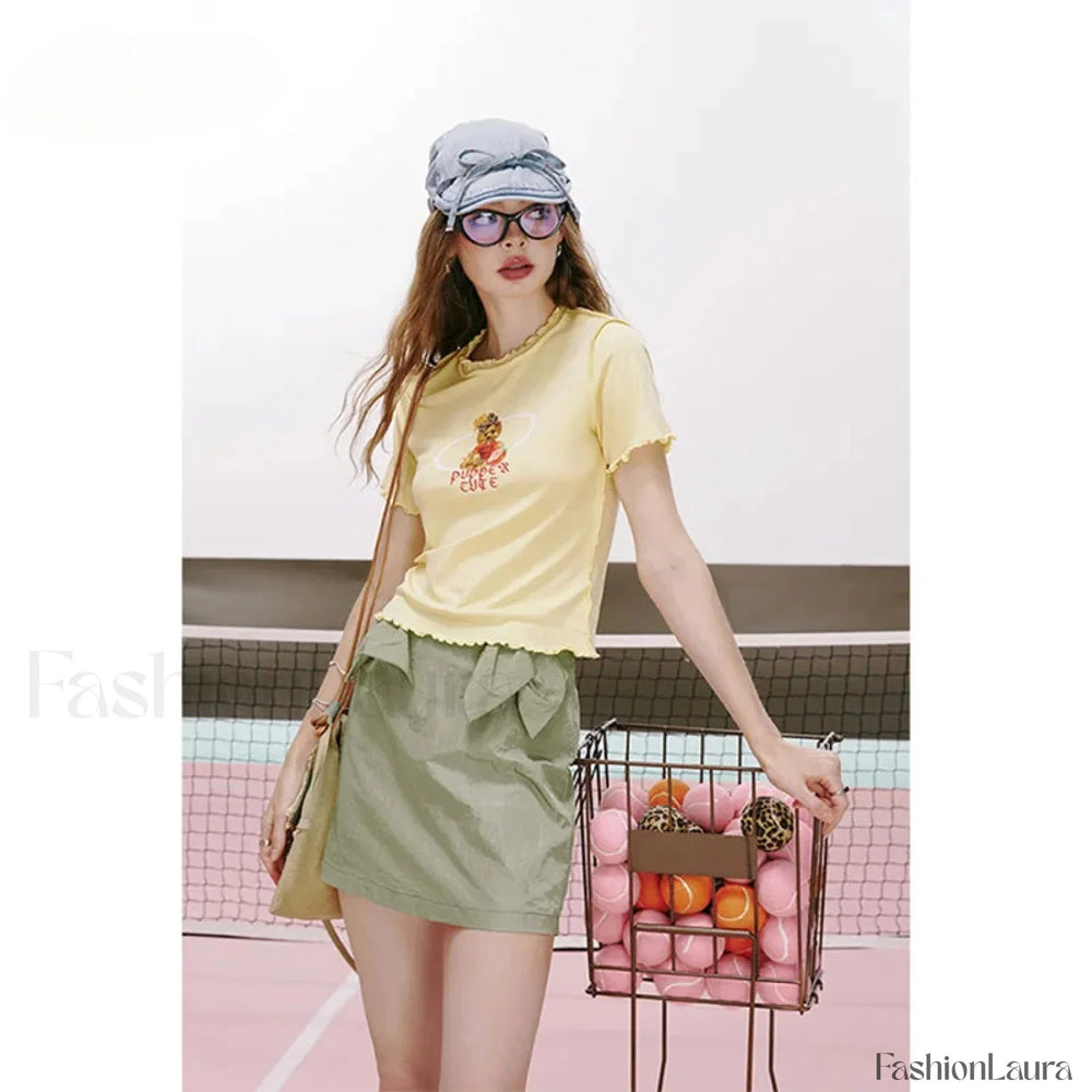 Green Bow Workwear A Line Skirt