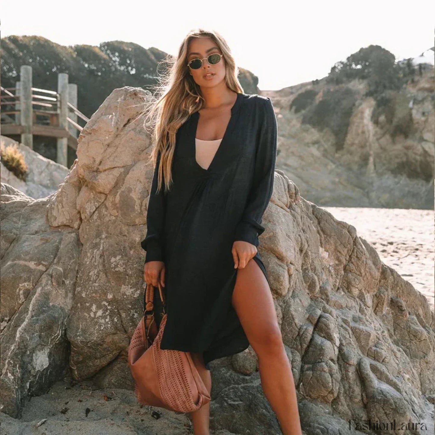 Green Chiffon Kimono Robe Cover Up Black / One Size