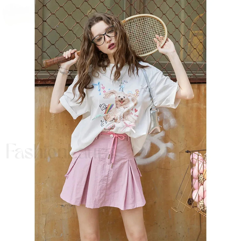 Green Pleated Sporty A Line Skirt