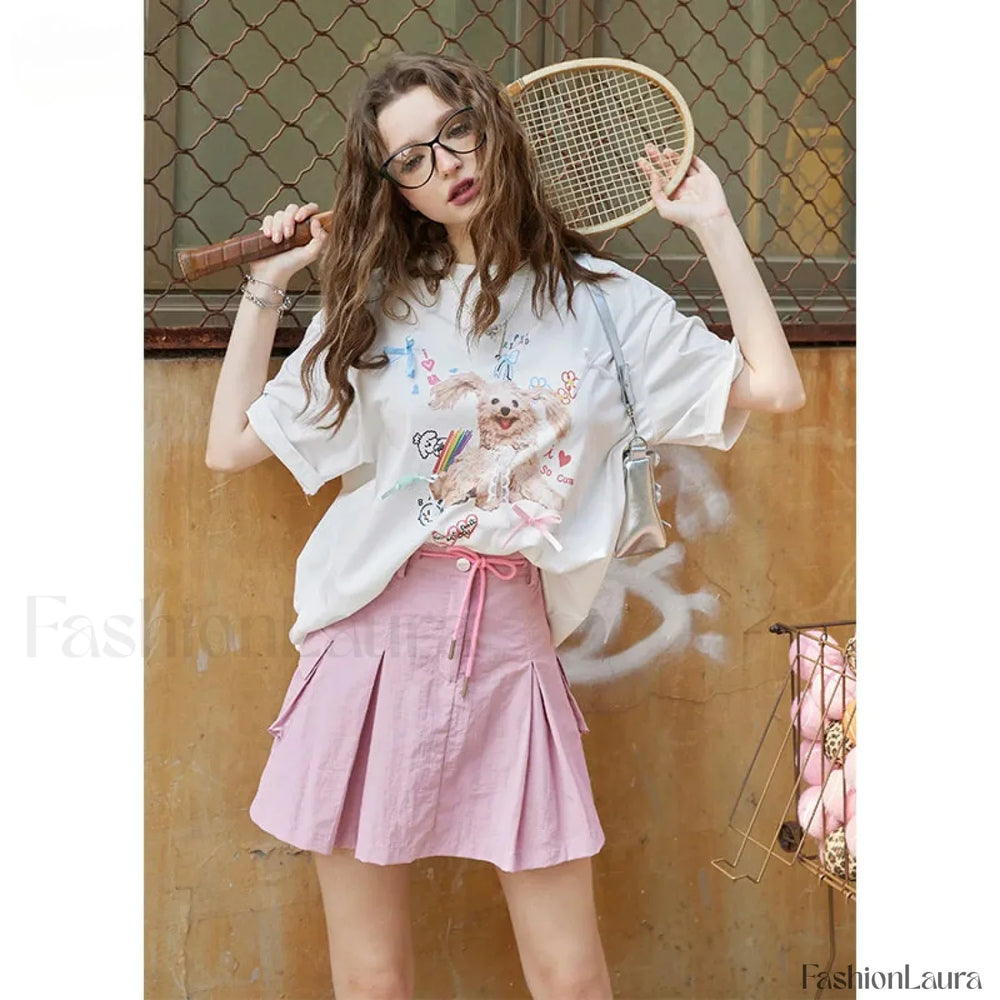 Green Pleated Sporty A Line Skirt