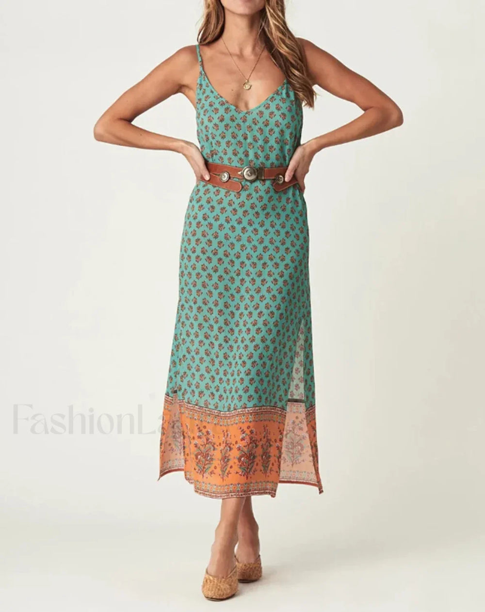 Green Side Slit Rayon Boho Dress