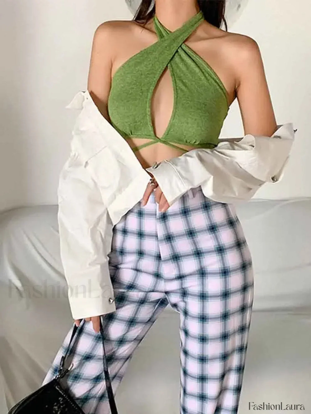 Green Wrap Bandage Crop Top