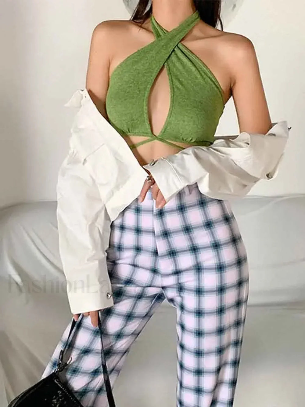 Green Wrap Bandage Crop Top