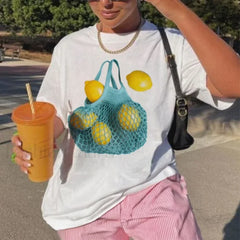 Grunge Lemon Print T Shirt white / XS