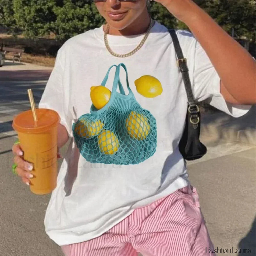 Grunge Lemon Print T Shirt white / XS