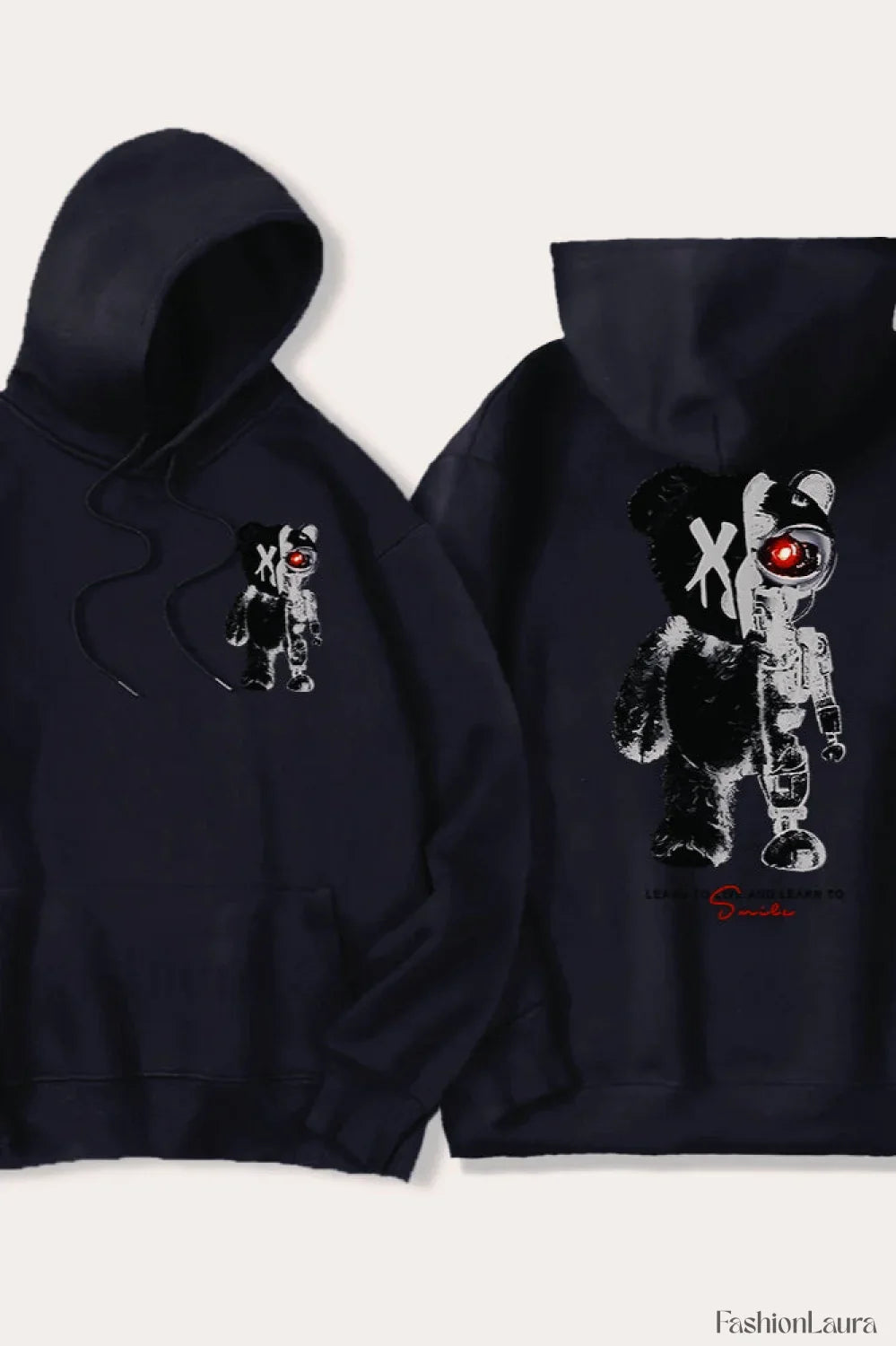 Half Teddy Bear Half Robotic Bear Hoodie Black / S