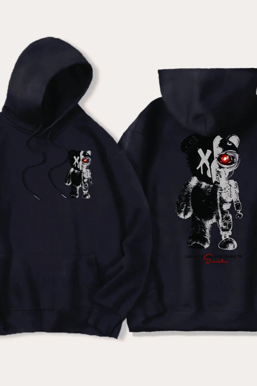 Half Teddy Bear Half Robotic Bear Hoodie Black / S