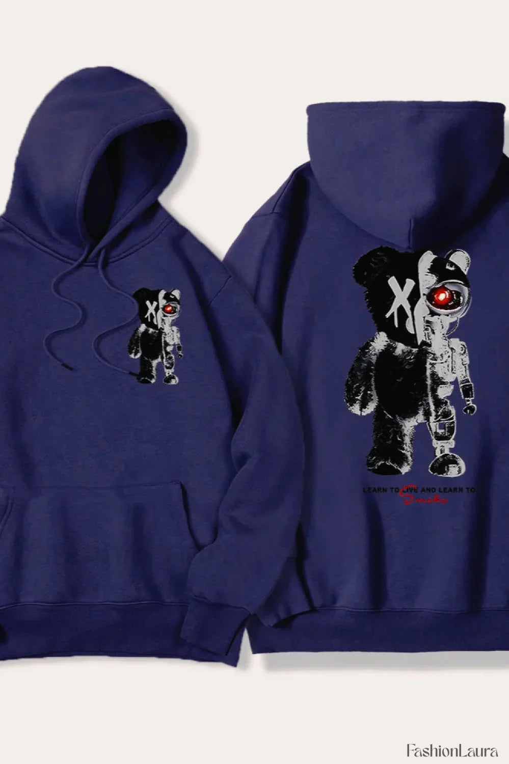 Half Teddy Bear Half Robotic Bear Hoodie Dark Blue / S