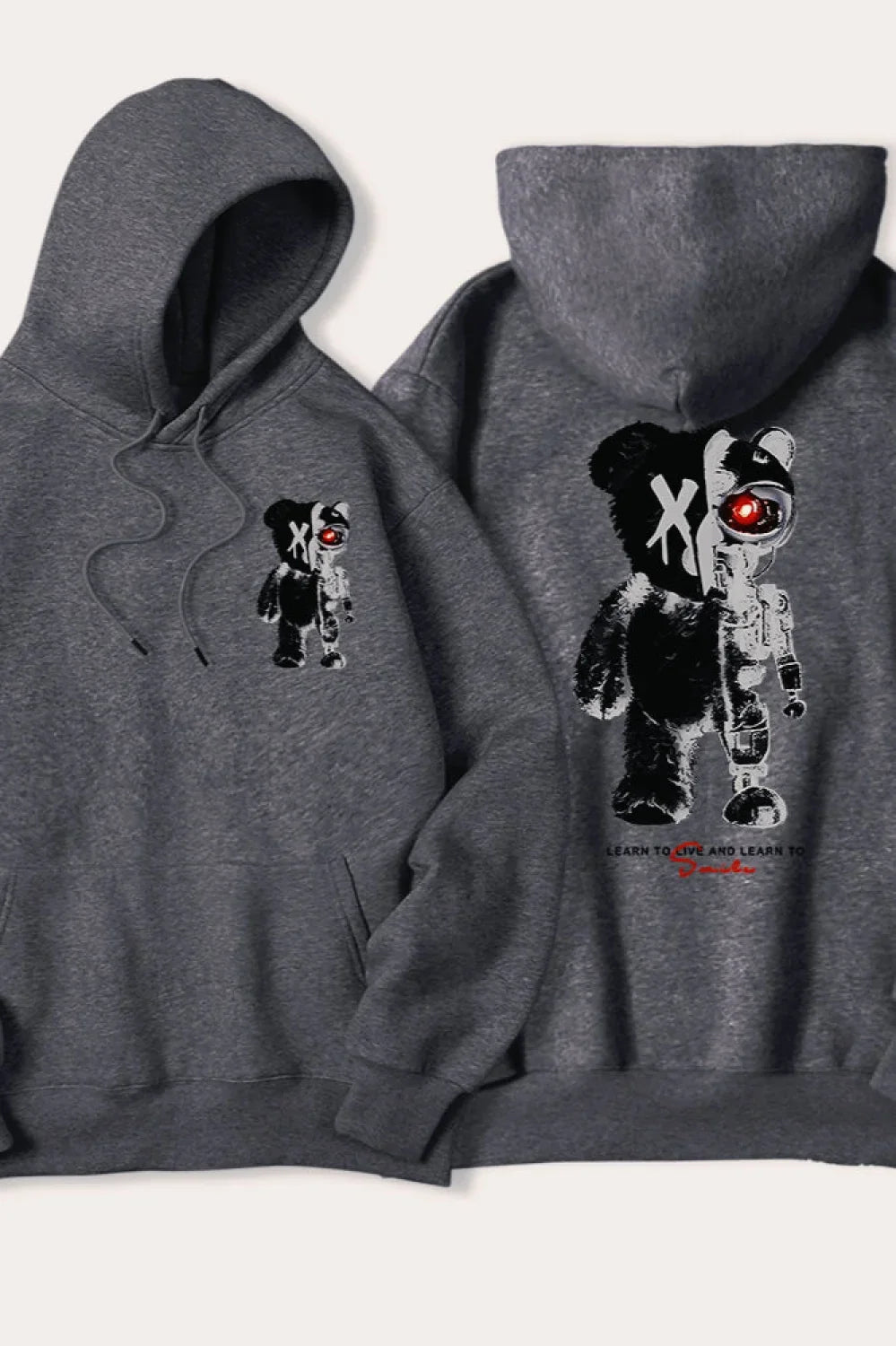 Half Teddy Bear Half Robotic Bear Hoodie Dark Gray / S