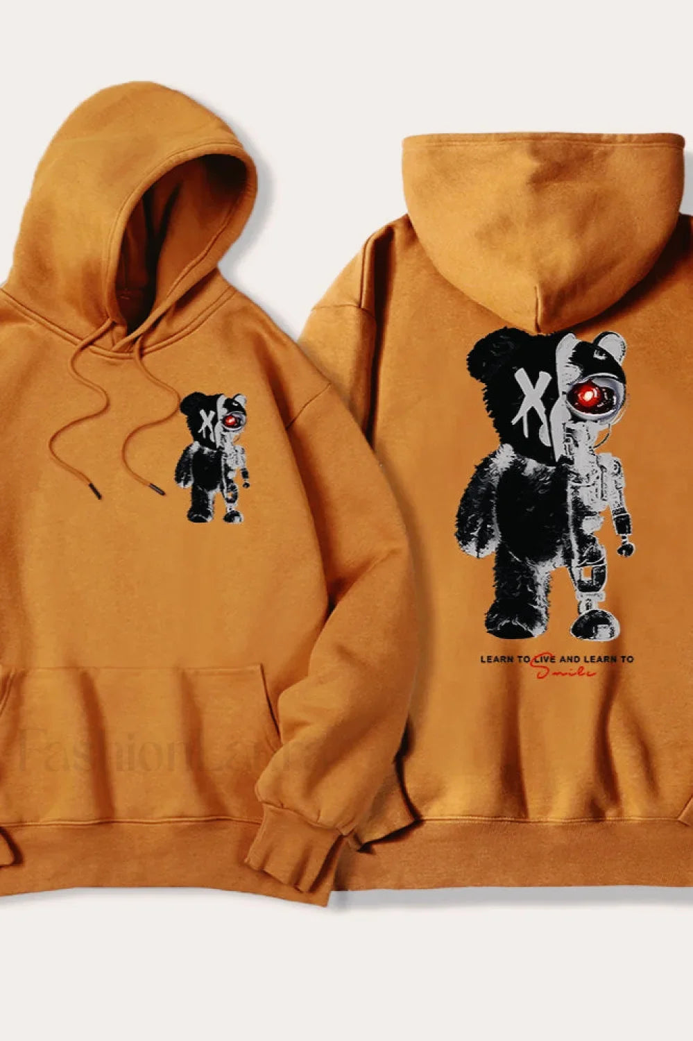 Half Teddy Bear Half Robotic Bear Hoodie Khaki / S