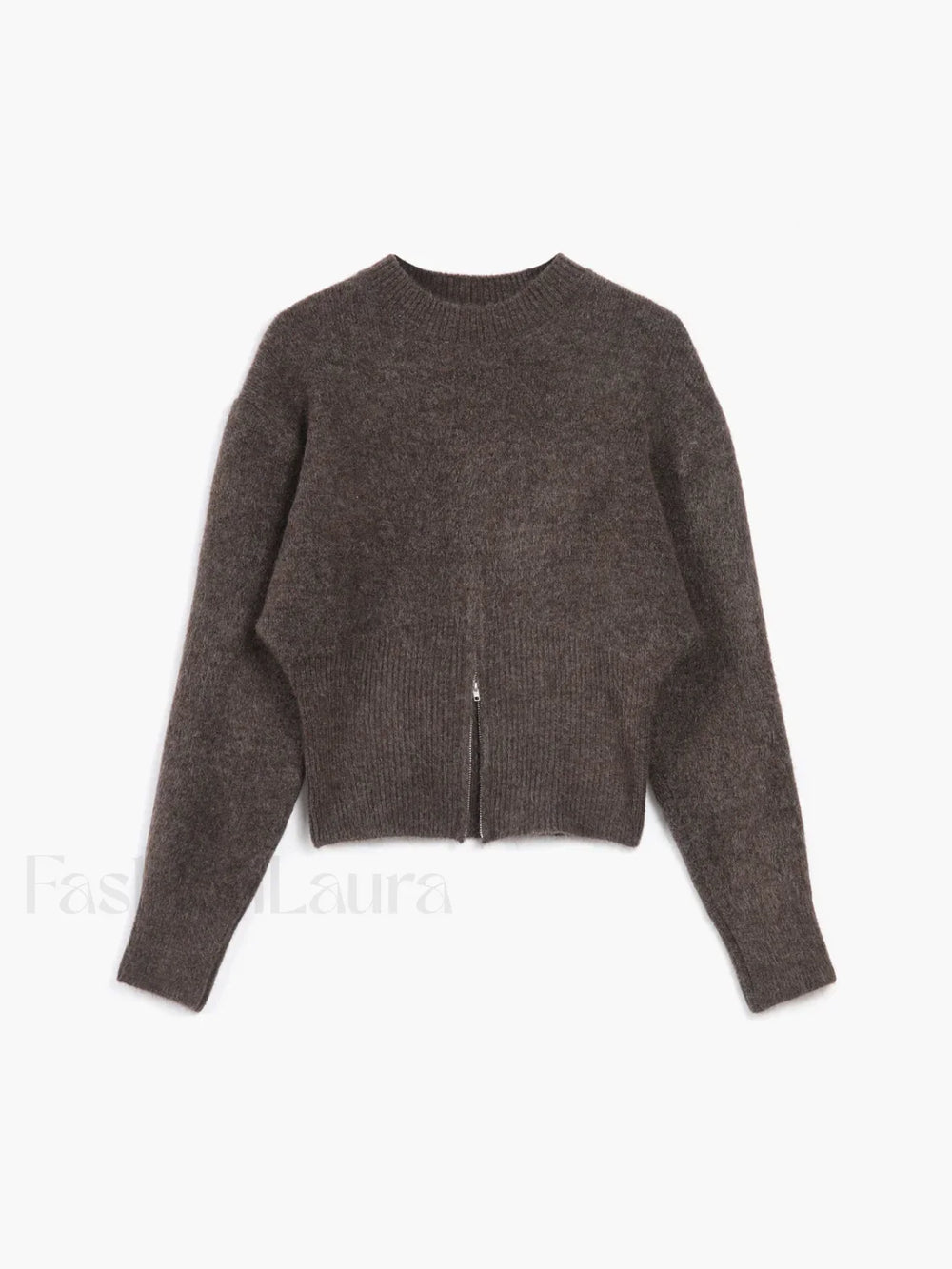 Half Zip Graceful Fuzzy Sweater Brown / XS Sweaters L