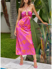 Halter Cut Out Tie Up Floral Dress