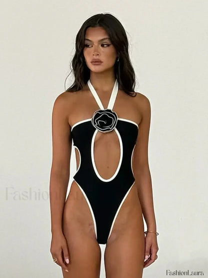 Halter Push Up Cut Out One Piece Black / S