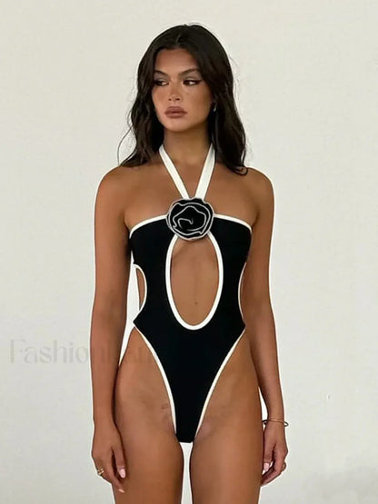Halter Push Up Cut Out One Piece Black / S