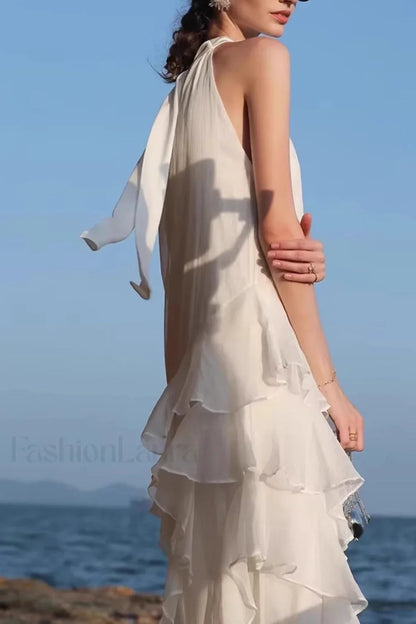 Halter Ruffled Vacation Maxi Dress