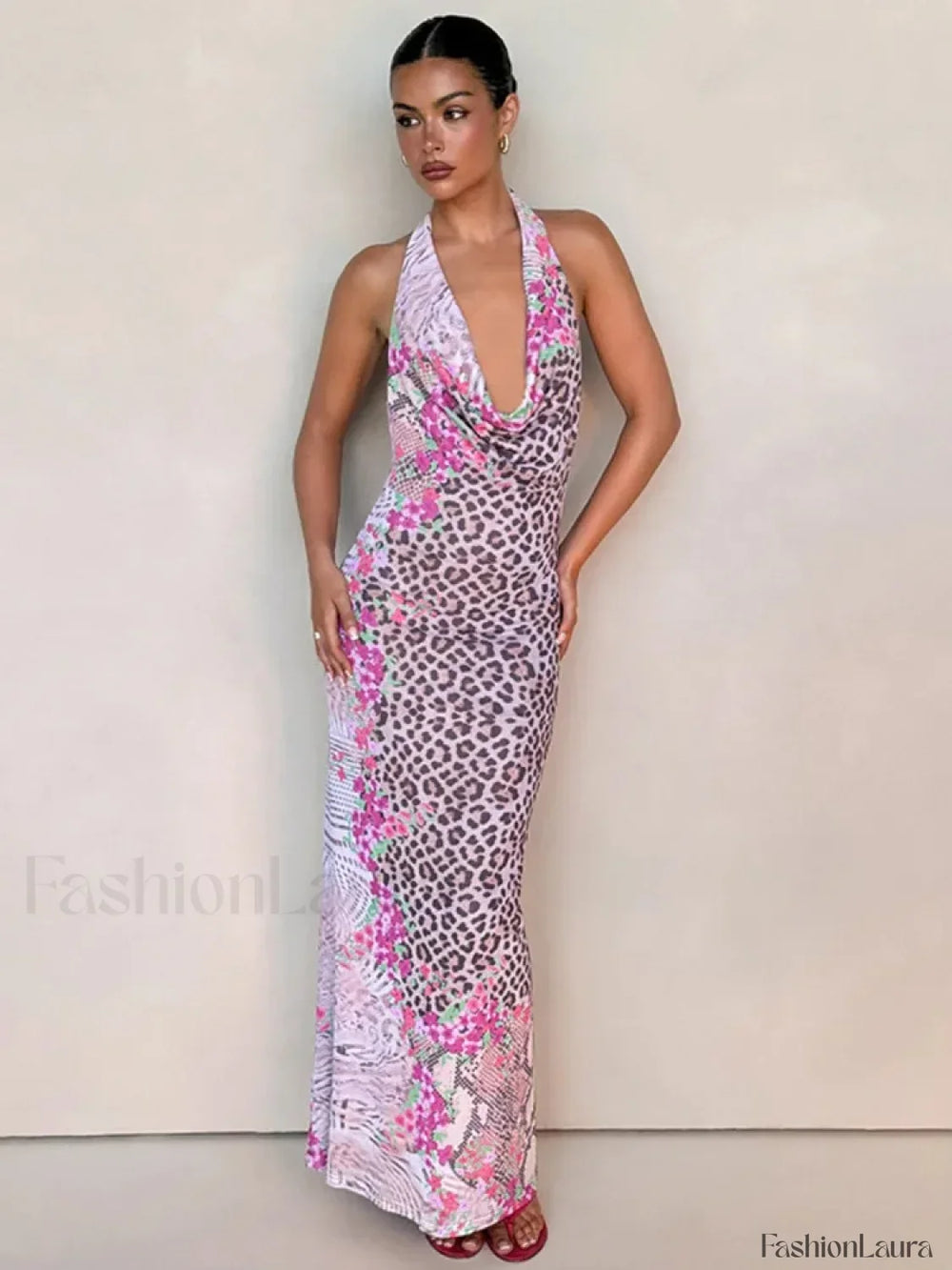 Halter Sleeveless Floral Dress