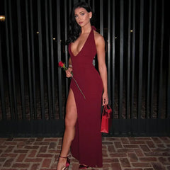 Halter Split V Neck Maxi Dress