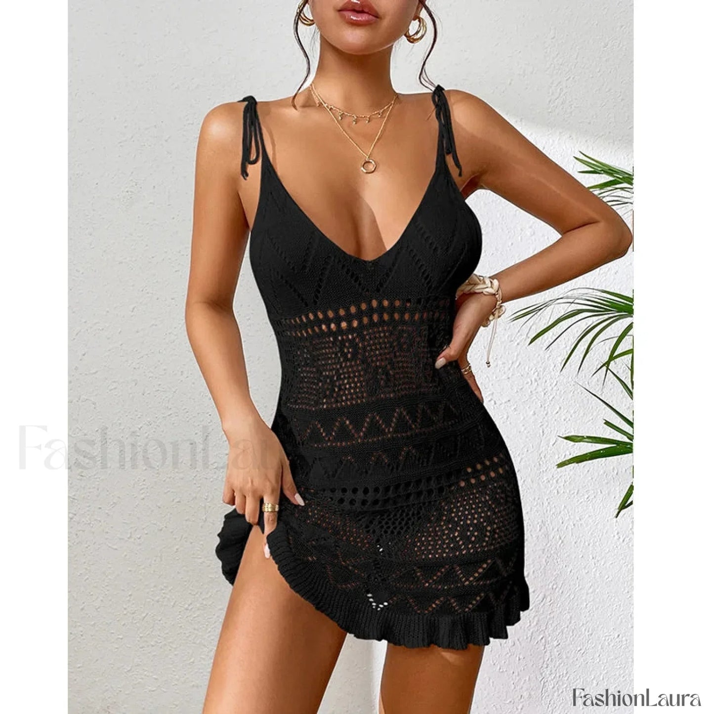 Halter Tight Knit Short Cover Up Black / One Size