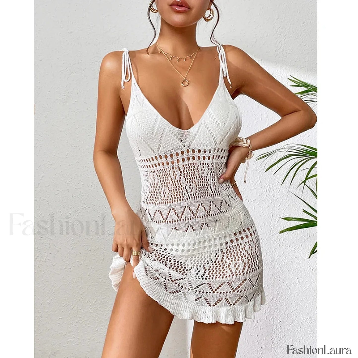Halter Tight Knit Short Cover Up WHITE / One Size