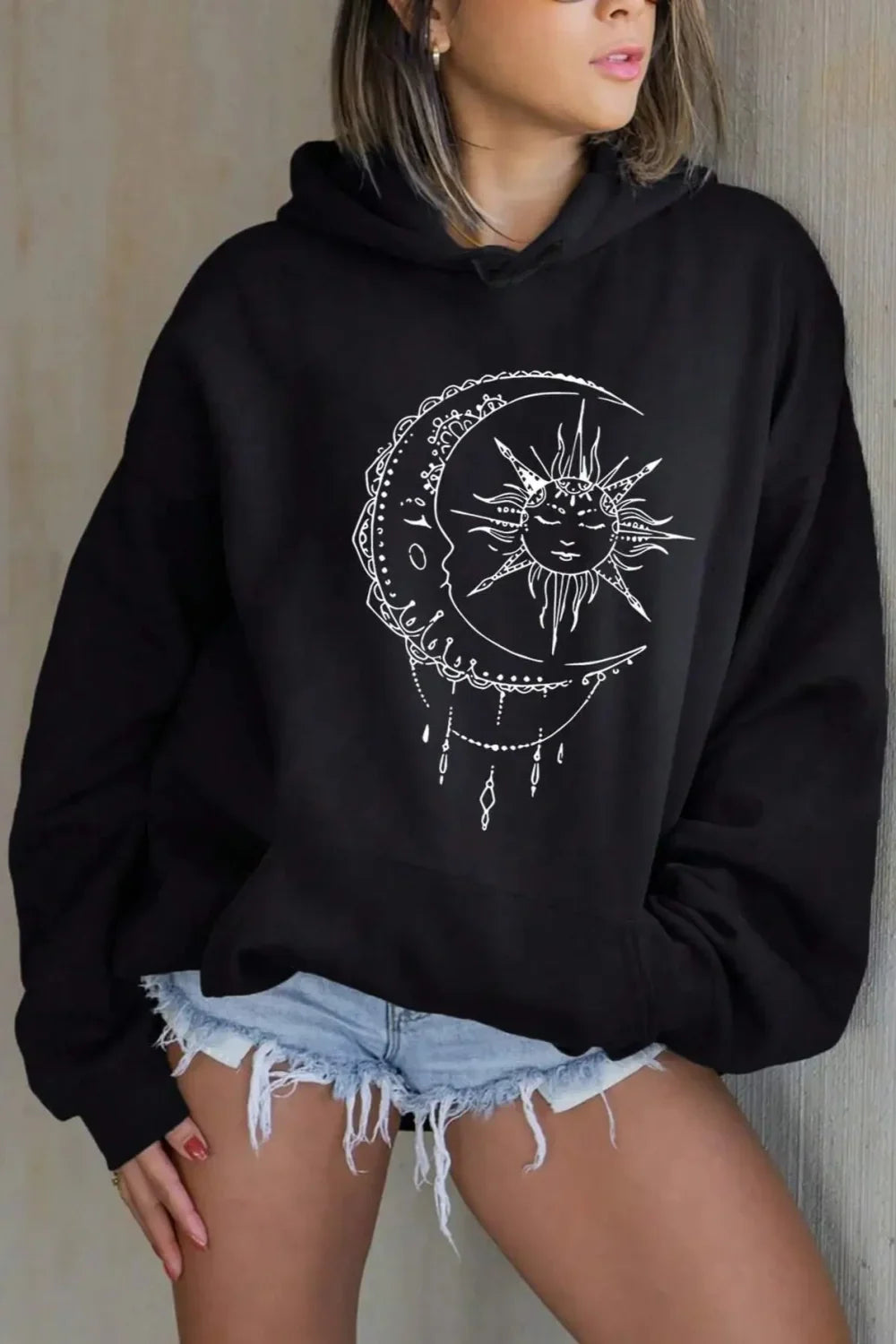 Harajuku Loose Fit Pocket Hoodie Black / S