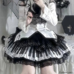 Harajuku Y2K Piano Key Dot Lace Gothic Lolita Fairy Skirt waist 60 80cm