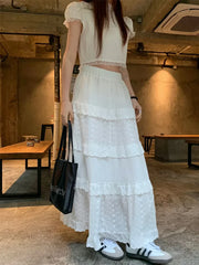 Heavy Industry Embroidered White Lace A line Skirt WHITE / One Size