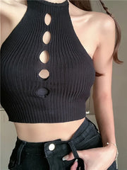 HELIAR Hollow Knitted Cross Halter Crop Top