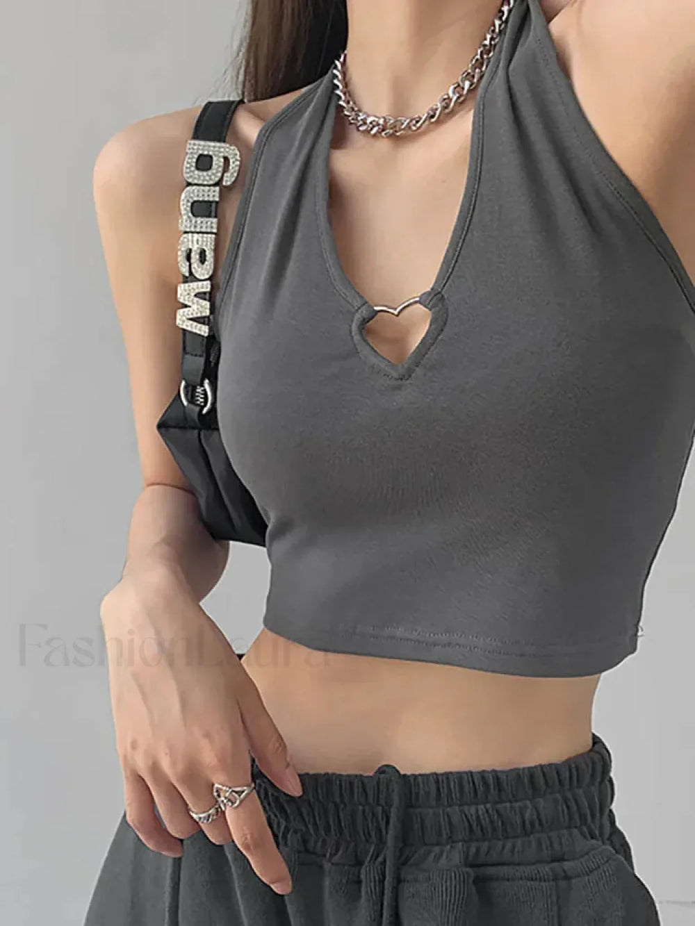 Heliar V neck Cropped Knitted Tank Top DEEP GREY / One Size