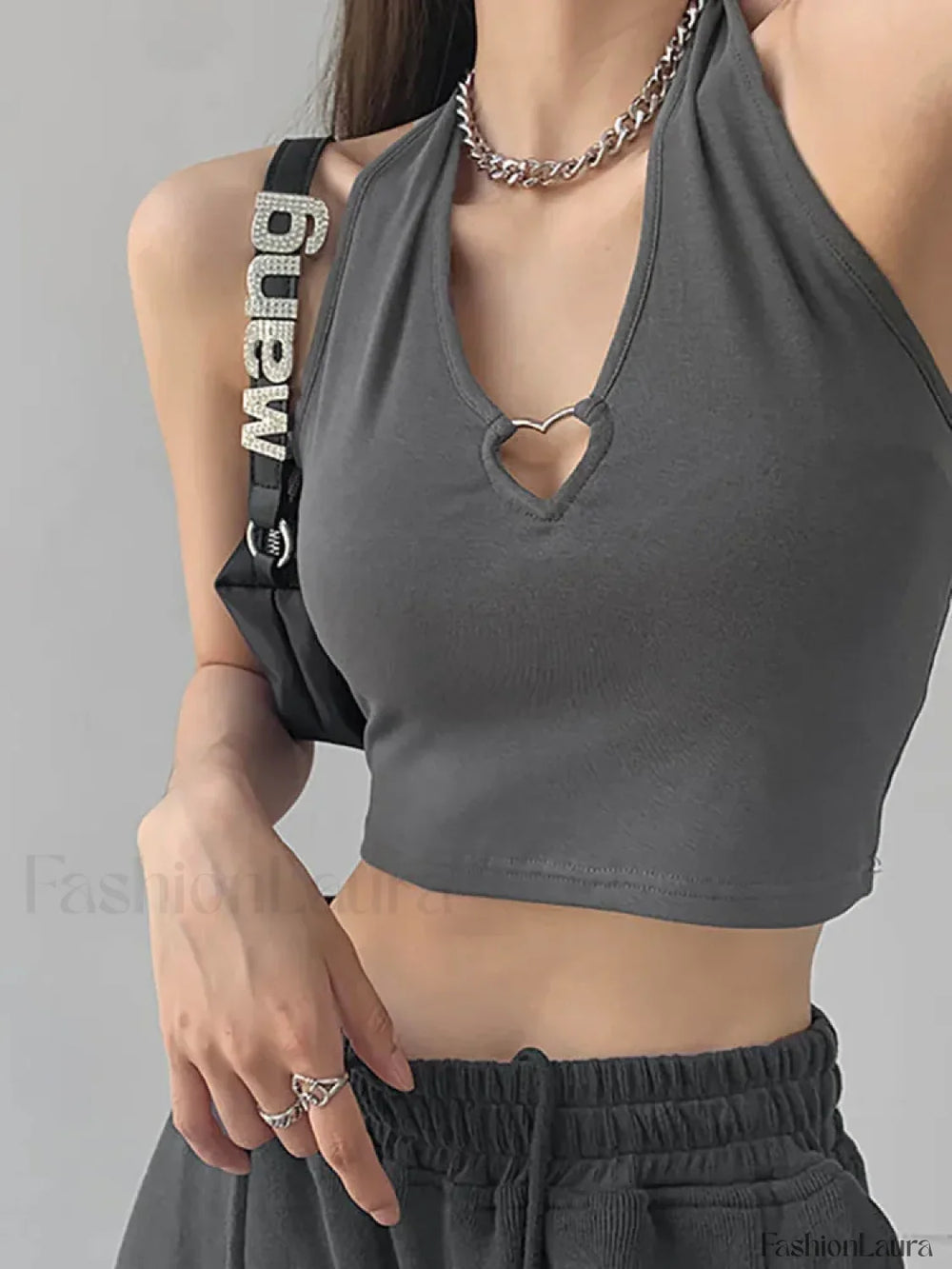 Heliar V neck Cropped Knitted Tank Top DEEP GREY / One Size