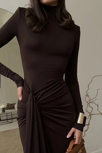 High Neck Patchwork Tie Maxi Dress